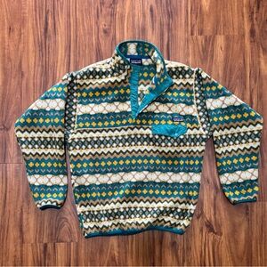 Patagonia Synchilla Cliff Arbor Green Geometric Fleece Jacket / Men's M